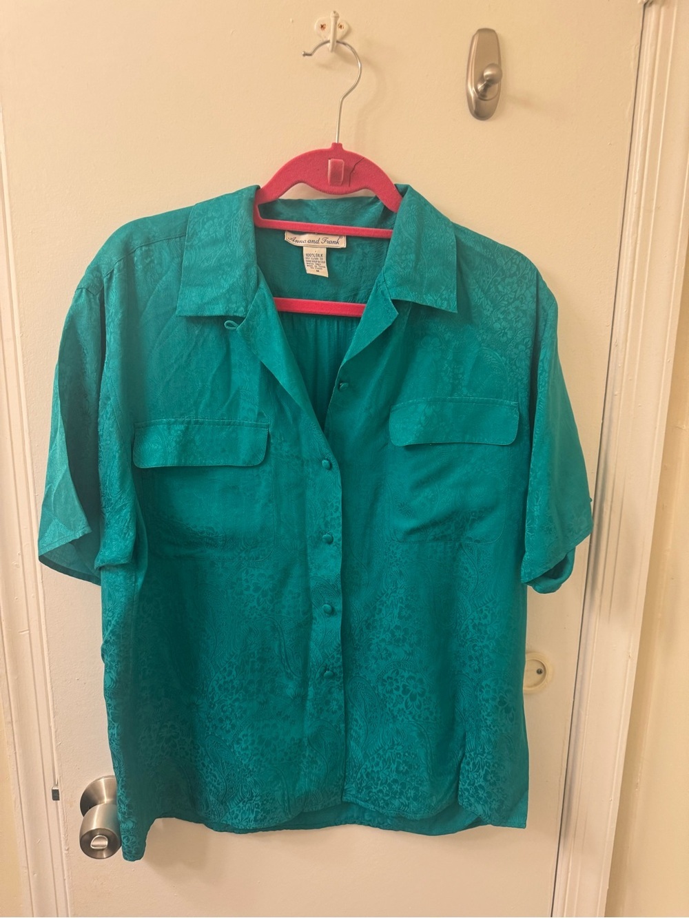 Anna And Frank Teal Short-Sleeve Button Front Blouse